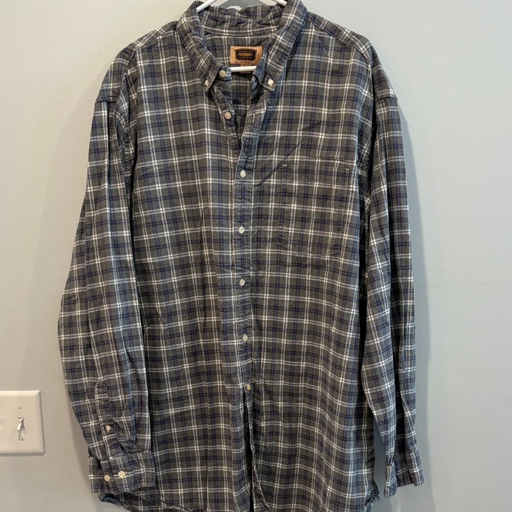 Missing bottom button-The Foundry Supply Co. Blue and White Checkered Shirt